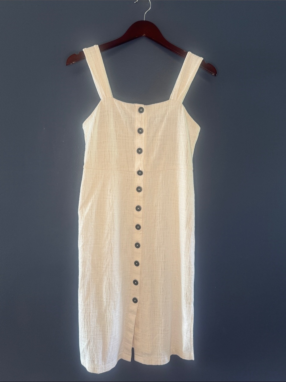 Ladies White Linen Textured Button Down Midi Dress Madewell Woman’s slimming XS